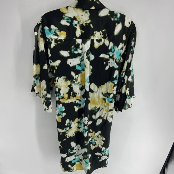 Kenneth Cole urban bouquet green watercolor collared wrap dress NWT Womens XS - Picture 6 of 10